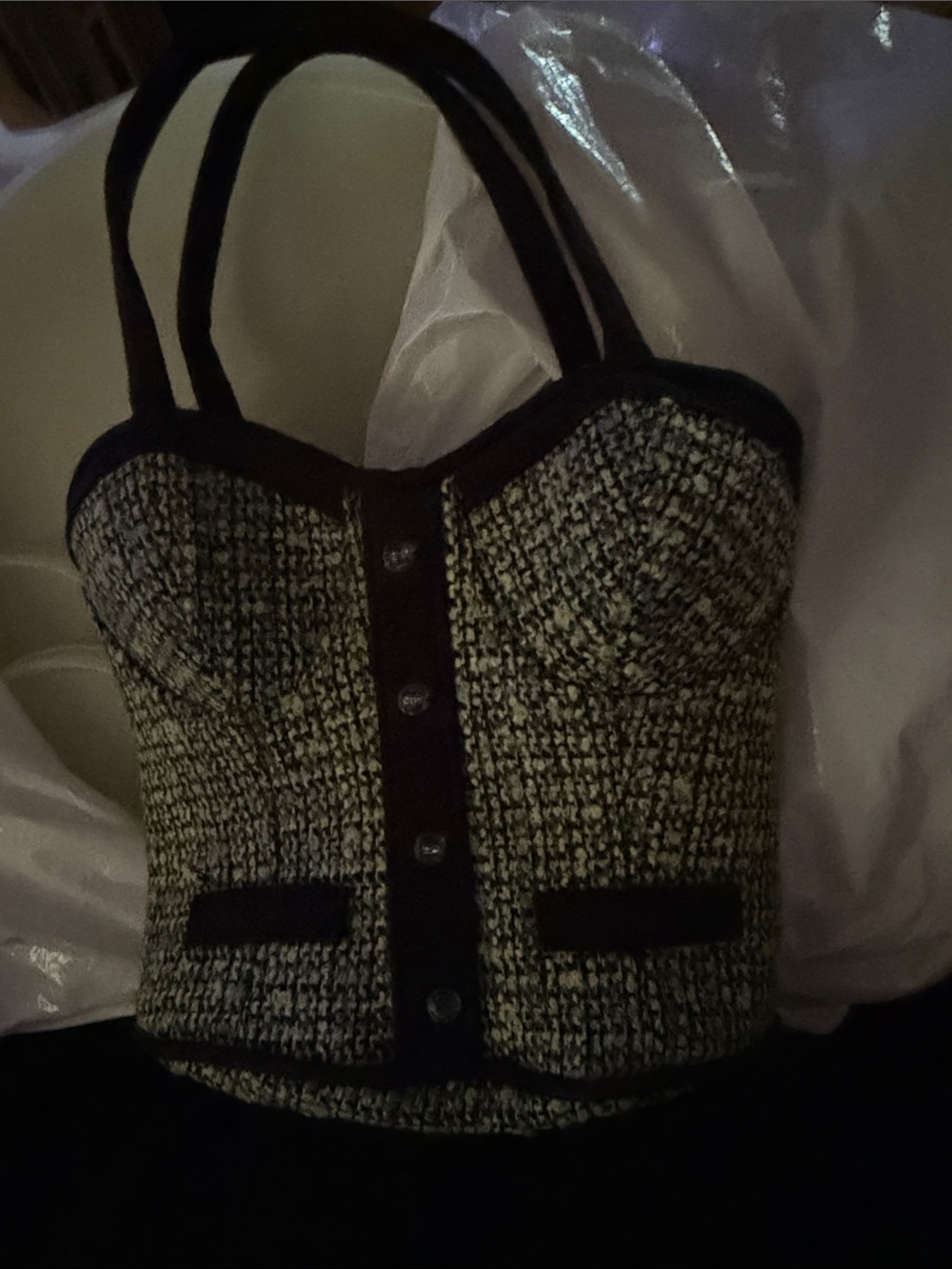 Y2K Inspired Retro Corset Bustier Purse Mini Handbag Black Blue Green Tweed
